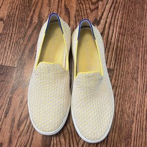 Rothy’s slip on sneakers, yellow and tan pattern, size 8